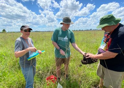 3 teachers collect soil samples