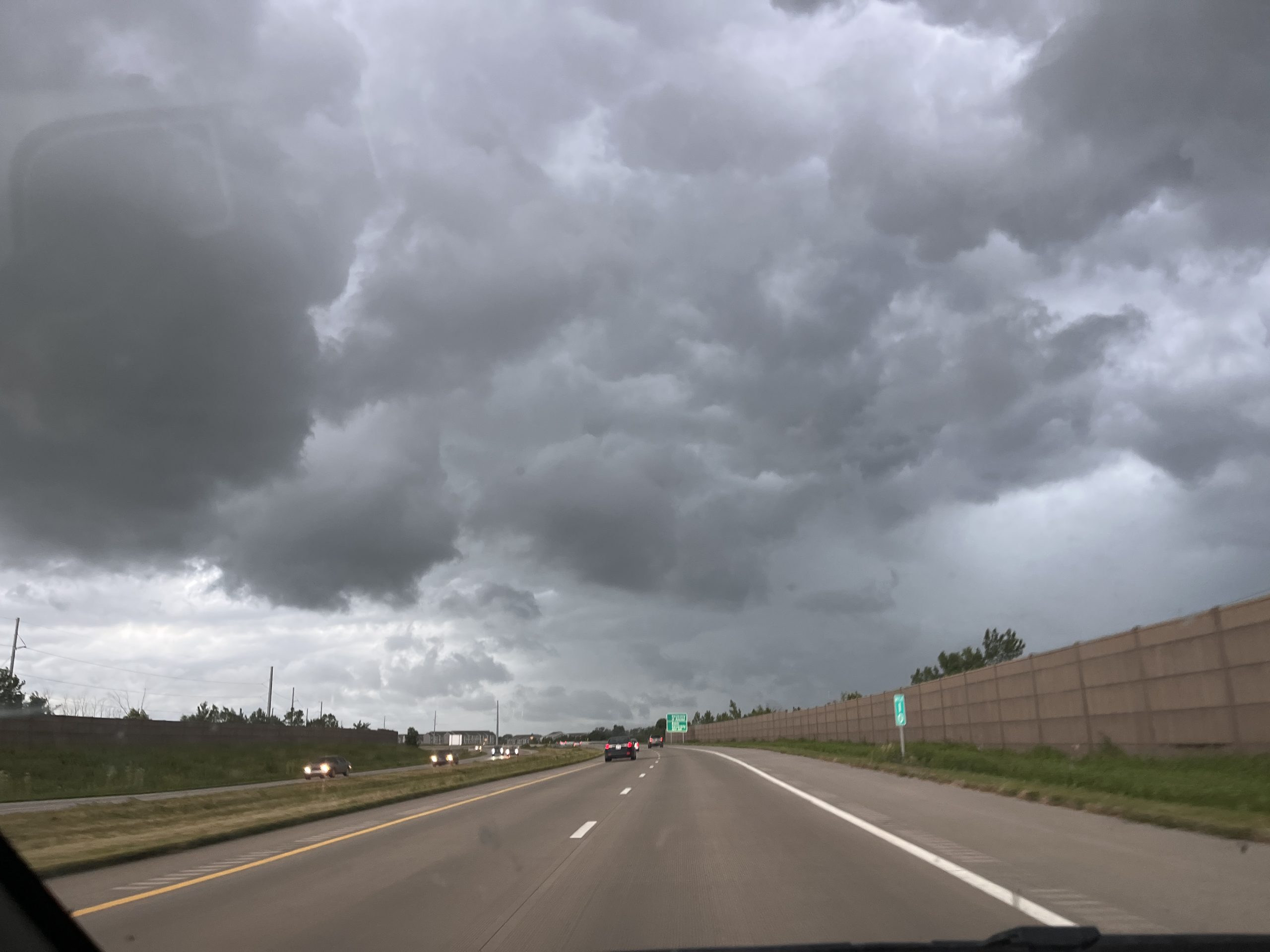 stormy clouds viewed from car